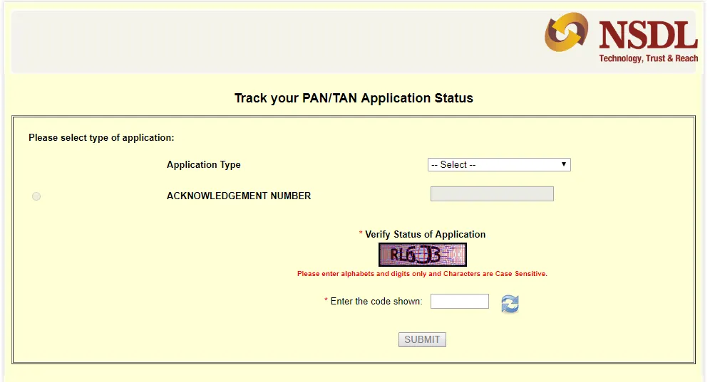 Track Nsdl Pan Card status using acknowledgement number